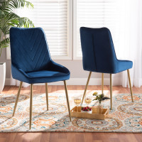 Baxton Studio DC177-Navy Blue Velvet/Gold-DC Priscilla Contemporary Glam and Luxe Navy Blue Velvet Fabric Upholstered and Gold Finished Metal 2-Piece Dining Chair Set 